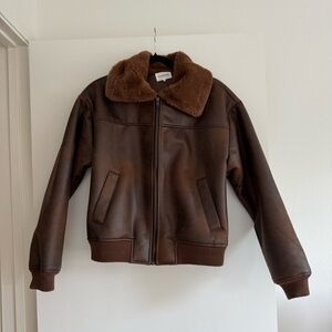 Brown Faux Leather Jacket with Fur Collar Tularosa Revolve